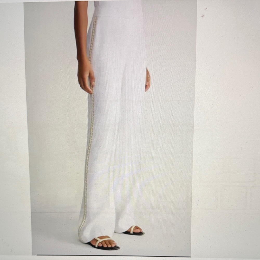 Lafayette 148 New York Sullivan Straight-Leg Crochet/TrimWhite Wide Leg Jumpsuit